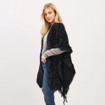 Wholesale boucle Knit Shawl Fringe Detail One Fits Most Polyester