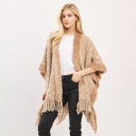 Wholesale boucle Knit Shawl Fringe Detail One Fits Most Polyester