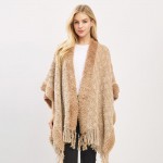 Wholesale boucle Knit Shawl Fringe Detail One Fits Most Polyester