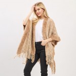 Wholesale boucle Knit Shawl Fringe Detail One Fits Most Polyester