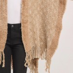 Wholesale boucle Knit Shawl Fringe Detail One Fits Most Polyester