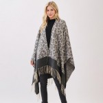 Wholesale leopard Print Ruana Fringe Detail One Fits Most Polyester