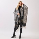 Wholesale leopard Print Ruana Fringe Detail One Fits Most Polyester