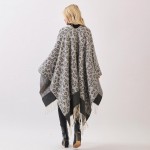Wholesale leopard Print Ruana Fringe Detail One Fits Most Polyester