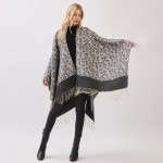 Wholesale leopard Print Ruana Fringe Detail One Fits Most Polyester