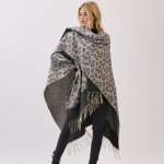 Wholesale leopard Print Ruana Fringe Detail One Fits Most Polyester