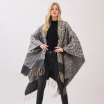 Wholesale leopard Print Ruana Fringe Detail One Fits Most Polyester