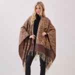 Wholesale leopard Print Ruana Fringe Detail One Fits Most Polyester