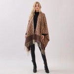 Wholesale leopard Print Ruana Fringe Detail One Fits Most Polyester
