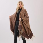Wholesale leopard Print Ruana Fringe Detail One Fits Most Polyester