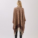 Wholesale leopard Print Ruana Fringe Detail One Fits Most Polyester
