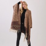 Wholesale leopard Print Ruana Fringe Detail One Fits Most Polyester