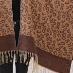 Wholesale leopard Print Ruana Fringe Detail One Fits Most Polyester