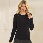 Wholesale women s Pure Comfort Ribbed Long Sleeve Top Soft breathable Crew neckl