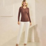 Wholesale women s Pure Comfort Ribbed Long Sleeve Top Soft breathable Crew neckl