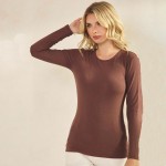Wholesale women s Pure Comfort Ribbed Long Sleeve Top Soft breathable Crew neckl