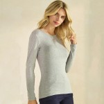 Wholesale women s Pure Comfort Ribbed Long Sleeve Top Soft breathable Crew neckl