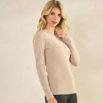 Wholesale women s Pure Comfort Ribbed Long Sleeve Top Soft breathable Crew neckl
