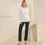 Wholesale women s Pure Comfort Ribbed Long Sleeve Top Soft breathable Crew neckl