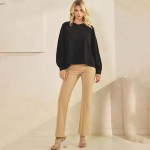 Wholesale women s Cotton Relax Fit Top Soft breathable Crew neckline Long Sleeve