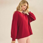 Wholesale women s Cotton Relax Fit Top Soft breathable Crew neckline Long Sleeve