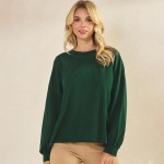 Wholesale women s Cotton Relax Fit Top Soft breathable Crew neckline Long Sleeve