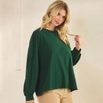 Wholesale women s Cotton Relax Fit Top Soft breathable Crew neckline Long Sleeve