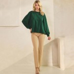 Wholesale women s Cotton Relax Fit Top Soft breathable Crew neckline Long Sleeve