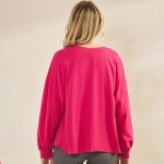 Wholesale women s Cotton Relax Fit Top Soft breathable Crew neckline Long Sleeve