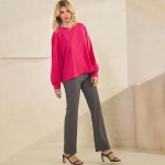 Wholesale women s Cotton Relax Fit Top Soft breathable Crew neckline Long Sleeve