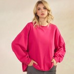 Wholesale women s Cotton Relax Fit Top Soft breathable Crew neckline Long Sleeve