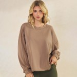 Wholesale women s Cotton Relax Fit Top Soft breathable Crew neckline Long Sleeve