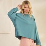 Wholesale women s Cotton Relax Fit Top Soft breathable Crew neckline Long Sleeve