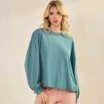 Wholesale women s Cotton Relax Fit Top Soft breathable Crew neckline Long Sleeve
