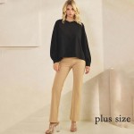 Wholesale women s Cotton Relax Fit Top Soft breathable Crew neckline Long Sleeve