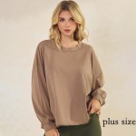 Wholesale women s Cotton Relax Fit Top Soft breathable Crew neckline Long Sleeve