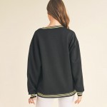 Wholesale women s Striped Trim Crewneck UltraComfy Sweatshirt Crewneck Striped t
