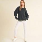 Wholesale women s Striped Trim Crewneck UltraComfy Sweatshirt Crewneck Striped t