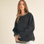 Wholesale women s Striped Trim Crewneck UltraComfy Sweatshirt Crewneck Striped t