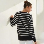 Wholesale stripped Knit Sweater Pack Ribbed Cuffs Loose Fit Pullover Acrylic Nyl