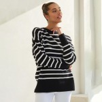 Wholesale stripped Knit Sweater Pack Ribbed Cuffs Loose Fit Pullover Acrylic Nyl