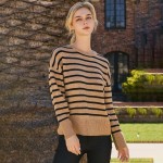 Wholesale stripped Knit Sweater Pack Ribbed Cuffs Loose Fit Pullover Acrylic Nyl