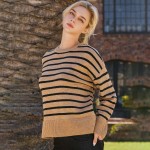 Wholesale stripped Knit Sweater Pack Ribbed Cuffs Loose Fit Pullover Acrylic Nyl