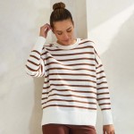 Wholesale stripped Knit Sweater Pack Ribbed Cuffs Loose Fit Pullover Acrylic Nyl
