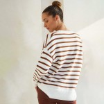 Wholesale stripped Knit Sweater Pack Ribbed Cuffs Loose Fit Pullover Acrylic Nyl