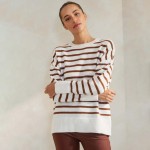 Wholesale stripped Knit Sweater Pack Ribbed Cuffs Loose Fit Pullover Acrylic Nyl