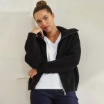 Wholesale women s Luxe Funnel Neck Cardigan Double Zip Rib Cardigan Versatile Fu