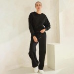 Wholesale women s Ultra Soft Cotton Fleece Crewneck Top Dropped Shoulder Pullove
