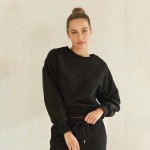Wholesale women s Ultra Soft Cotton Fleece Crewneck Top Dropped Shoulder Pullove