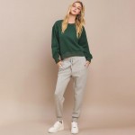 Wholesale women s Ultra Soft Cotton Fleece Crewneck Top Dropped Shoulder Pullove